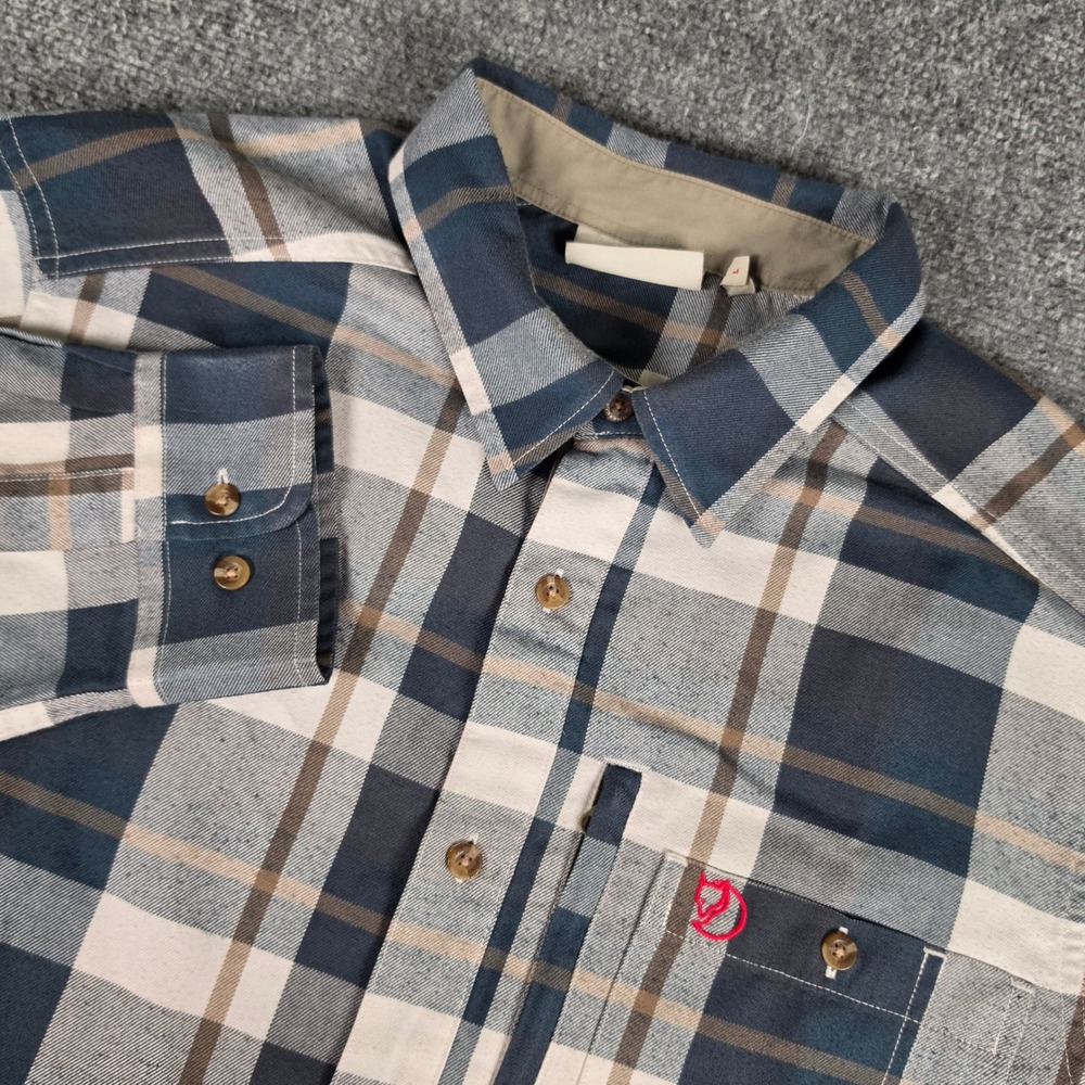 Fjallraven Fjallglim Shirt Mens L Blue Plaid Flannel Button Down 81380